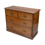 An Edwardian mahogany chest of two over two drawers, with a plinth base raised upon castors, 114