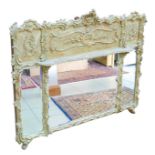 An ornate 19th century gilt framed triptych overmantle mirror, with profuse scroll decoration, 113