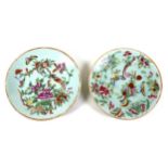 Two early 20th century Chinese Canton porcelain dishes, each with celadon glaze and polychrome
