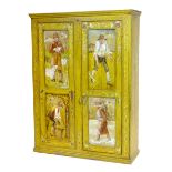 A French 19th century style painted pine tall cupboard, with two doors, enclosing shelves