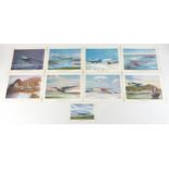 A group of nine 1980s Pan-Am in flight menus, each in printed folder with historic flight print to