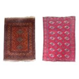 Two small Persian rugs, both with red ground, one a Tekke with twenty one guls, 144 by 105cm, the
