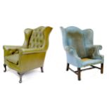 Two wingback armchairs, comprising a Georgian style wingback armchair, in blue floral fabric, a/f