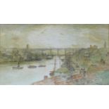 T. S. Hutton (British, 1865-1935): Tyne bridge, Newcastle, watercolour, signed, 39 by 24cm, glazed