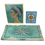 Pam Roberts (Welsh, 20th century): three mosaics, including a portrait of a neo-classical youth's