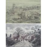 Robert Littleford (b. 1945): two landscape drawings, comprising a picture of a church, pencil on