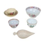 A group of 18th century and later English creamware, including a Chelsea tea bowl, with gilt rim and