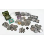 A collection of GB and USA coins, including commemorative crowns, florins, shillings, three and