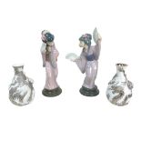 A collection of oriental Lladro pieces, including 'Madame Butterfly' figurine, 4991, 30cm high, '