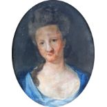 British School (19th century): oval portrait of a lady in blue dress, pastel on paper, unsigned,