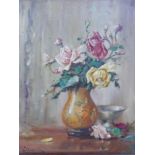 W. J. Carroll (British 20th century): Still life of flowers in a vase oil on canvas, signed, 44 by