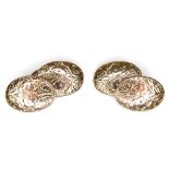 A pair of Victorian 9ct yellow gold cufflinks, of convex oval form with chain links and engraved