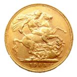 An Edward VII gold sovereign, 1905, Melbourne, Australia mint.