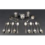 A collection of silver, including a pair of George V cruets, Lee & Wigfull (Henry Wigfull),