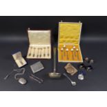 A collection of 19th century and later silver, including a Victorian silver vesta case, with