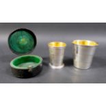 Two Victorian silver collapsible cups with gilt washed interiors, a three section cup, with armorial