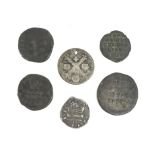 A collection of six 16th century and other coins, including a 1619 Philip III 15 gran Piastra, 3.7g,