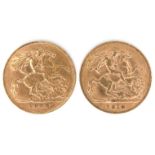 Two gold half sovereigns, an Edward VII and a George V. (2)