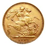 A Victoria Jubilee head gold sovereign, 1892.