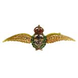 A 9ct gold Royal Naval Air Service (RNAS) sweetheart brooch, circa 1954, in the form of a pair of