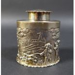 A Victorian silver canister, of oval section, the cover and foot with crimped rim, the sides