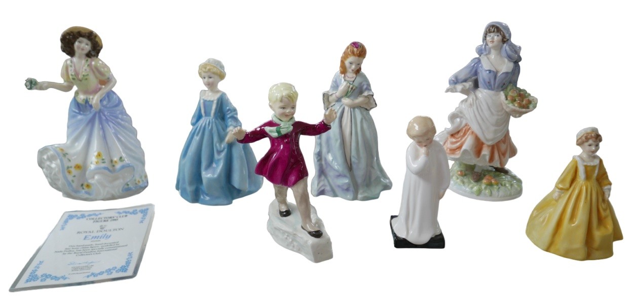 A collection of Royal Worcester and Royal Doulton figurines, comprising Royal Worcester limited