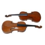 Two 19th century continental violins, comprising one bearing a label 'Nicholas Gagliano Filius
