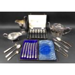 A small group of silver and silver plated items, including a cased set of six silver handled