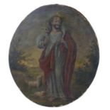 Continental School (19th century): an oval portrait of Jesus Christ as shepherd, oil on board,