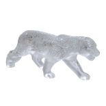 A Lalique crystal sculpture, modelled as 'Rajah Jaguar', in a defensive stance, signed to hind