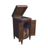 An Edwardian oak gramophone cabinet, with more modern turntable fitted to the top, the cabinet below