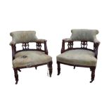 A pair of Victorian low back saloon chairs, 64 by 58 by 76cm high, a/f. (2)