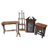 A group of furniture, including a candlestick holder 90cm high, a corner etagere 146cm high,