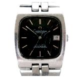 A vintage Omega Constellation stainless steel gentleman's wristwatch, circa 1980s, rounded black