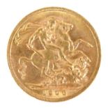 An Edward VII gold sovereign, 1906.