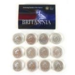 A group of Elizabeth II Royal Mint UK Britannia fine silver £2 coins, comprising four 2018, four