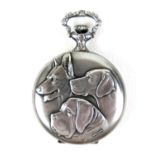 A Valgine white metal full hunter pocket watch, keyless wind, the case cast to the front with a