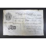 A Bank of England white five pound note, no 19542, serial number X03 002478, dated 14th February