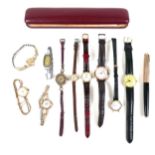 A collection of ladies wristwatches, comprising a 9ct gold cased Rotary watch, circa 1950s, with