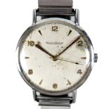 A Jaeger LeCoultre stainless steel cased gentleman's wristwatch, mid 1950's, circular silvered dial,