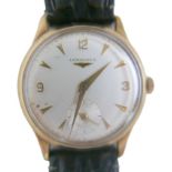 A 9ct gold cased Longines gentleman's wristwatch, with 17 jewel movement, with Arabic numerals for