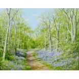 John Caesar Smith (British, 1930-2021): Woodland scene, with bluebells flanking a path, signed and