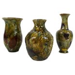 A group of three Doulton Lambeth stoneware vases, all 'Natural Foliage-Ware' pattern, circa 1900,