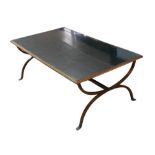 A heavy 20th century mirrored topped coffee table, with bronzed metal base, 132 by 76 by 50.5cm