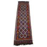 An old Suzni Kilim runner, with bright orange and pink pattern with twenty seven central diamonds,