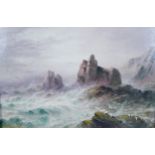 L. Kilpark (20th century): depicting a stormy coastline, signed, oil on canvas, 13 by 20cm, in a
