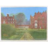 Chris Myers (British, 20th century): Newham College, Cambridge, limited edition coloured etching,