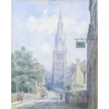 Wilfrid Rene Wood (British, 1888-1976): a view of Stamford, dated 1937, the old Anchor Hotel in