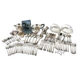 A collection of silver plated table ware, including a Victorian silver plated Mappin & Webb suite of