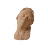 A clay or plaster bust, modelled as a young lady with closed eyes and with head tilted to the